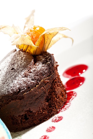 Dessert - Chocolate Cake with Berries Sauce and Ice Creamの写真素材