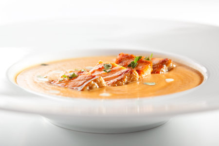 Cream of Vegetables Soup with Salmon