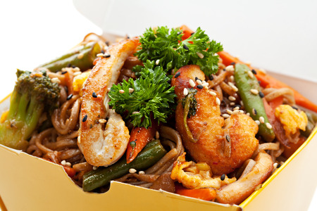 Chinese Noodle with Chicken, Vegetables and Eggsの写真素材