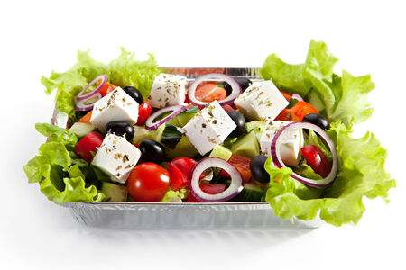 Airplane Food - Greek Salad  Isolated on White Backgroundの写真素材