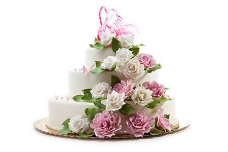 Delicious Wedding Cake Dressing with Flowersの写真素材