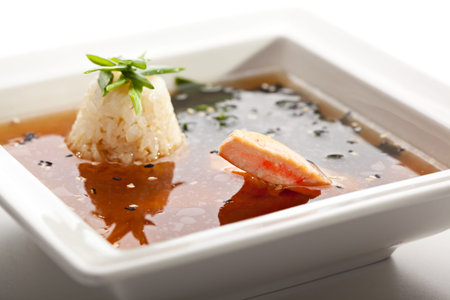Salmon Soup with Seaweed and Rice