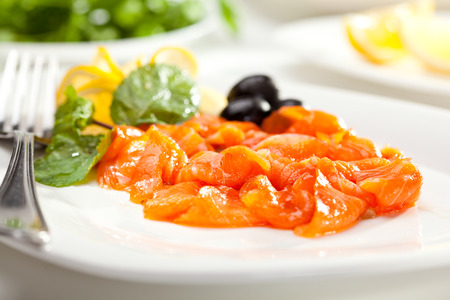 Salted Salmon with Lime and Olivesの写真素材