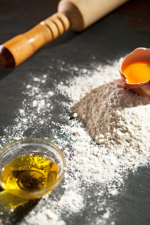 How To Cook Dough. Ingredients on Black Boardの写真素材