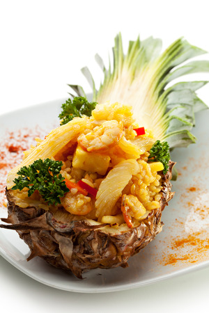 Seafoods with Rice and Pineappleの写真素材