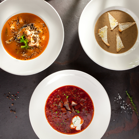 Delicious Soup on Black Slate Backgroundの写真素材