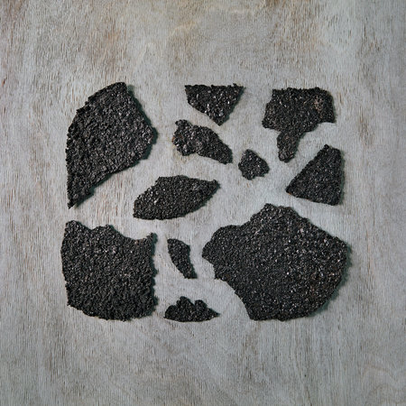 Creative Layout made of broken salt chips on wooden table. Top View. Flat Layの写真素材