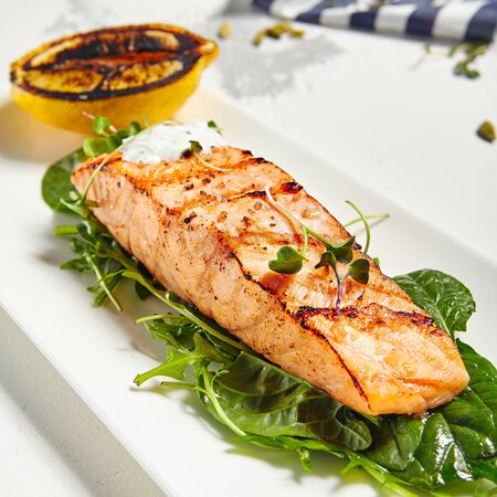 Gourmet Restaurant Grill Fish Menu - Salmon Grill Steakの写真素材