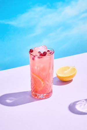Cranberry lemon lemonade in a highball glass, a refreshing and tangy delight.の写真素材