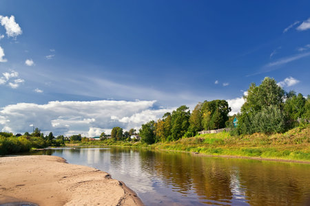 summer landscape with river and blue sky