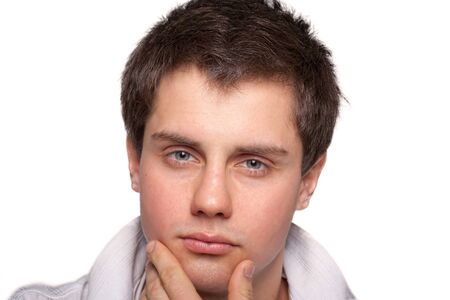 happy young casual man portrait, isolated on whiteの写真素材