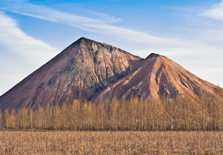 marsh and the black mountains,slagheapの写真素材