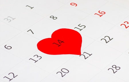 Calender page with a detail of the valentine dayの写真素材