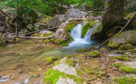 cascade in big canyon, Crimea, Ukraineの写真素材