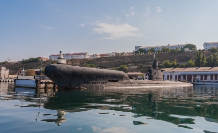 SEVASTOPOL, UKRAINE - AUGUST 13, 2011 - The military ship in the naval bay of Sevastopol on 13 of August, 2011.のeditorial素材