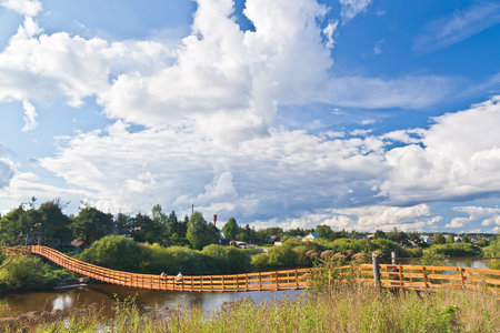 Landscape - meadow, the blue sky and river