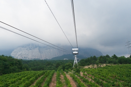 Ropeway in Yalta leading to the top of Ai-Petri mountain, Crimea, Ukraineの写真素材
