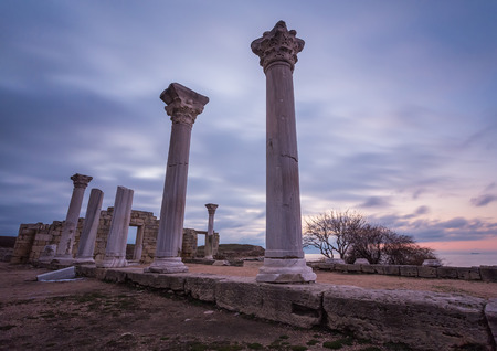 Ruins of ancient greek colony Khersones. Sunset, Sevastopol,Crimeaの写真素材