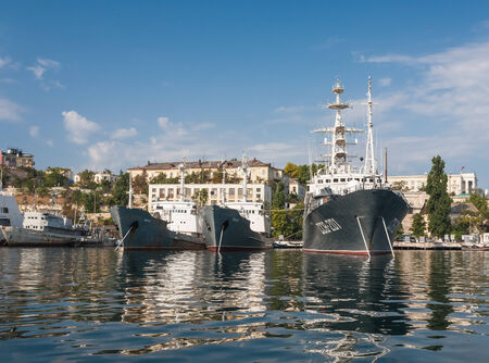 SEVASTOPOL, UKRAINE - AUGUST 13, 2011 - The military ship in the naval bay of Sevastopol on 13 of August, 2011 のeditorial素材