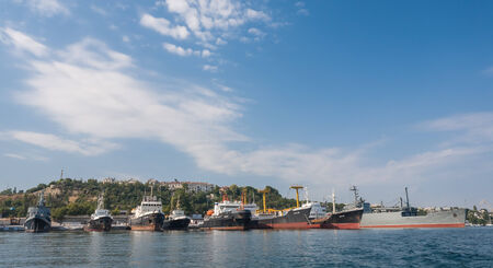 SEVASTOPOL, UKRAINE - AUGUST 13, 2011 - The military ship in the naval bay of Sevastopol on 13 of August, 2011 のeditorial素材