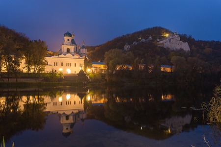 Orthodox church in Svyatogorsk, Donetsk Region, Ukraine, autumn landscapeの写真素材