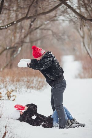 Young  happy smiling couple in love. Winterの写真素材