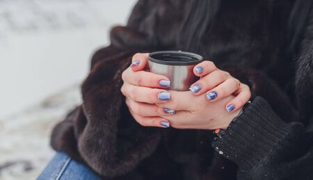 Young  happy smiling couple in love. Winterの写真素材