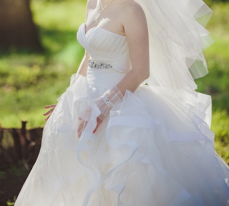 Portrait of the young beautiful bride on the natureの写真素材