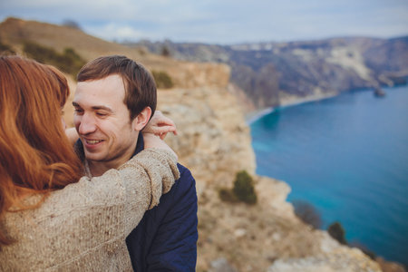 couple in love relaxing, mountain Coast Crimea, Ukraine
