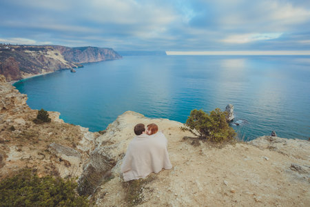 couple in love relaxing, mountain Coast Crimea, Ukraine