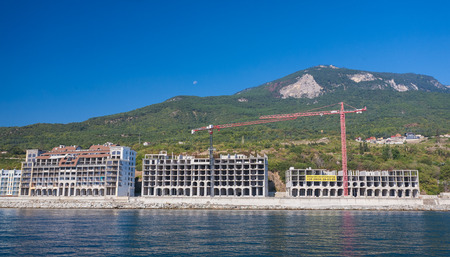 aerial view of Crimea coastline near Yalta. Building under constructionの写真素材