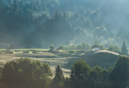 Majestic sunset in the mountains landscape. Carpathian mountins, Ukraine.の写真素材