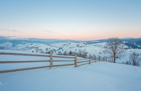 Fantastic morning mountain landscape. Overcast colorful sky. Carpathian, Ukraine, Europe Beauty worldの写真素材