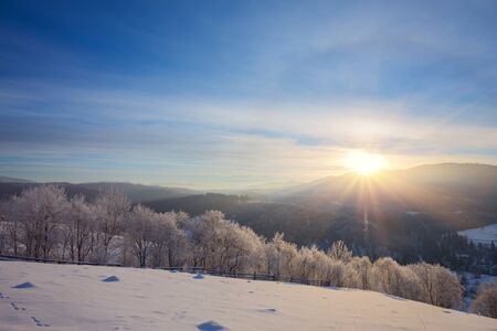 Beautiful winter landscape in the mountains. Sunriseの写真素材