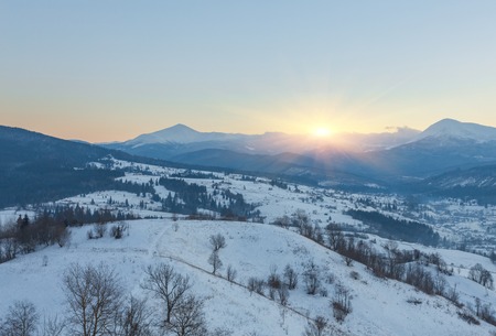 Beautiful winter landscape in the mountains. Sunriseの写真素材