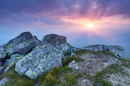 Majestic sunset in the mountains landscape.Carpathian, Ukraineの写真素材