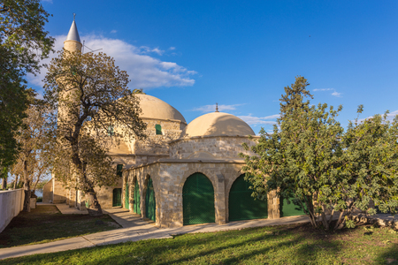 Hala Sultan Tekke mosque by larnaka salt lake in cyprusの写真素材