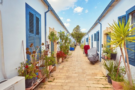 Sidi Bou Said. Tunisia. Houses and streets of the magical blue and white city. view of the facade of the house. windows and doorsの写真素材