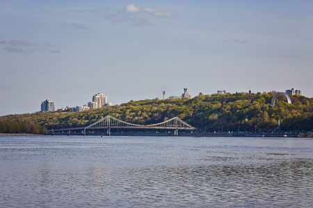 The Pedestrian Bridge across the Dnieper river in Kiev, the capital of Ukraineの写真素材