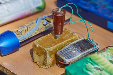 Disguised explosives controlled by phone. Weapons of war in Ukraineの写真素材