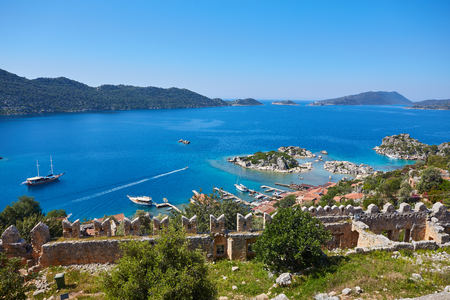 Majestic panoramic view of the Kekova Island and Kalekoy, Demre district, Turkeyの写真素材