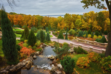 Panorama of the fragment of the park in Mezhyhiria near Kiev.の写真素材
