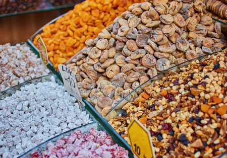 Mixed dry nuts .various nuts, grains sold at the bazaar, Turkey, Istanbulの写真素材