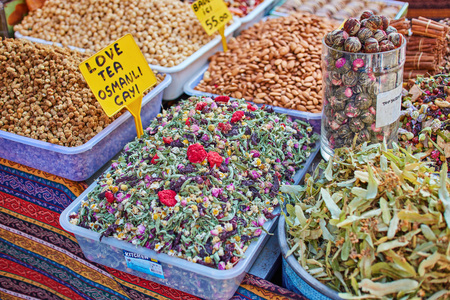 Mixed dry nuts .various nuts, grains sold at the bazaar, Turkey, Istanbulの写真素材