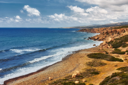 a rocky shore on akamas peninsula in cyprusの写真素材