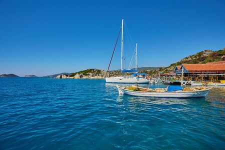 Boats and yachts, near Kekova island, Turkeyの写真素材