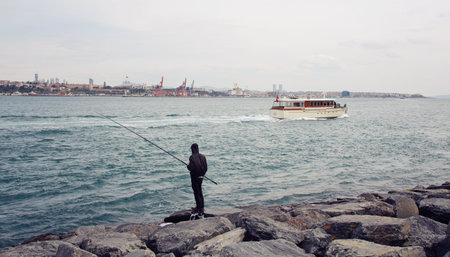 Stunning view on the coastline of Istanbul during trip with a ferry