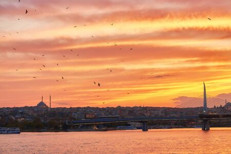 Istanbul at a dramatic sunset with sunの写真素材