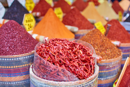 Turkey, Istanbul, Spice Bazaar turkish spices for saleの写真素材