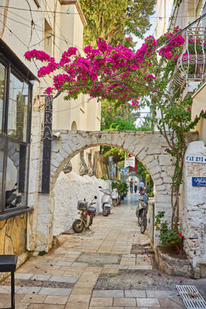 Bodrum, Turkey - May 1 2018: Stone house in the Old Town of Rhodes, Greeceのeditorial素材